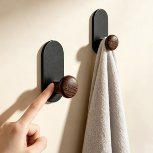 Nordic <b>Wooden</b> Wall <b>Hook</b> Self Adhesive Door <b>Hook</b> Decorative <b>Coat</b> and Towel Holder for Bathroom Entryway - Product Image 2