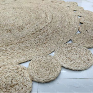 Alfombra Redonda de Yute Tejida a Mano con Diseño de Conchas Estilo Boho, Fibra Natural, Decoración Rústica para el Hogar - Product Image 1