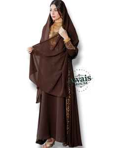 Ensemble 2 pièces de luxe AWAIS HOUSE pour femmes musulmanes, modeste, simple, en mousseline unie, perlé, kaftan long, coupe trapèze, lavable - Product Image 3