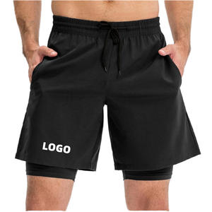 High Quality Breathable Double <b>Layer</b> Polyester Spandex Gym Running Shorts Drawstring Closure <b>Mid</b> Waist for Men Yoga Sport - Product Image 6