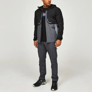 Ensemble de survêtement à capuche noir et gris pour homme, avec fermeture éclair intégrale, poches latérales, imperméable, style sportif, coupe classique, idéal pour l'automne - Product Image 1