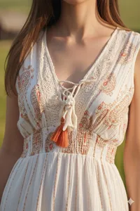 Vestido Largo Bohemio para Mujer, Sin Mangas, con Lazos, Cuello en V, Estampado Floral, Maxi Vestido con Estampado de Bloques - Product Image 5