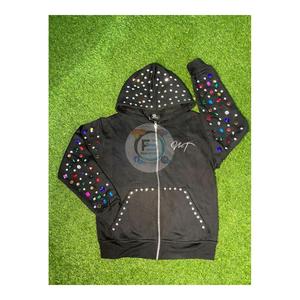 Luxury <b>Rhinestone</b> Zip-Up Hoodie Custom Logo Heavyweight Streetwear Hoodie with Crystal Studs Unisex Hip Hop Y2K Oversized <b>Jacket</b> - Product Image 1