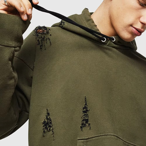 Sudadera con Capucha Estilo Urbano, Estampado de Logotipo, Manga Desmontable, Estilo Vintage Desgastado, Corte Holgado y Cuadrado para Hombre - Product Image 4