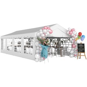 Gazebo da Esterno Bianco Resistente 4x8m con 4 Pareti Laterali e 8 Finestre per Matrimoni ed Eventi - Product Image 1