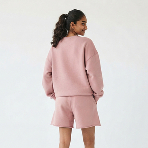 Ensemble deux pièces en molleton de coton pour femmes, sweat-shirt et short amples, vêtements de sport décontractés, streetwear, ensemble confortable et tendance - Product Image 2