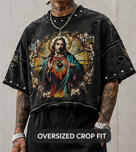 Camiseta de Gran Tamaño Personalizada, 100% Algodón, Estilo Vintage con Pedrería, Desgastada, Estilo Urbano, Impresión Serigrafiada, Corte en el Borde, Secado Rápido para Hombre - Product Image 6