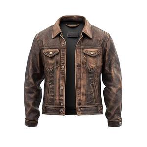 Chaqueta de Cuero Auténtica Original para Hombre, Chaqueta de Motociclista de Cuero Vacuno Negro para Invierno, Proveedor OEM - Product Image 1