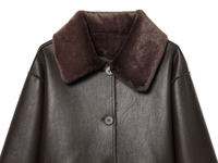Veste en similicuir marron vintage de luxe pour femme avec col en fourrure, manteau d'hiver chaud et épais en peau de mouton, blouson bomber en cuir PU surdimensionné