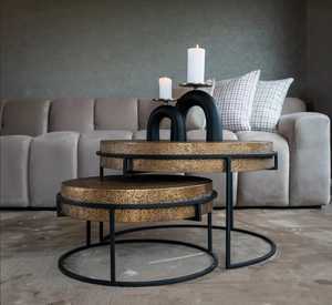 Nuevas mesas de centro industriales apilables con acabado antiguo y tapas redondas para muebles de sala de estar - Product Image 3