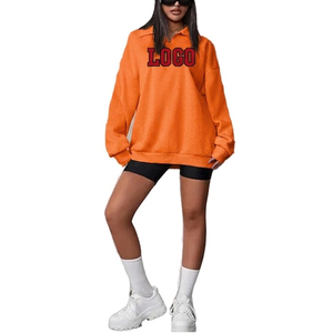 Sudadera de forro polar para mujer con cuello alto y cremallera de un cuarto, bordada, color coral, oversize, con logo bordado frontal, estilo streetwear de invierno - Product Image 5