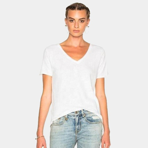 Camiseta Orgánica de Manga Corta con Cuello en V para Mujer, Logotipo Personalizado, Servicio OEM, Algodón Transpirable de Secado Rápido para Verano - Product Image 3