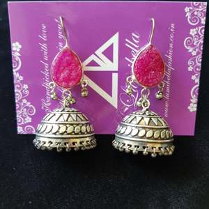 24K Gold Plated Freshwater Pearl Drop Earrings with Semi Precious Stone Studded Hoops - Product Image 1