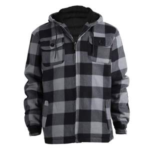 Boomletcorp Custom Casual Hooded Winter Fleece <b>Jacket</b> <b>Men</b> Oversized Flannel Plaid Regular Sleeve <b>Canvas</b> Fabric Zipper Quick Dry - Product Image 6