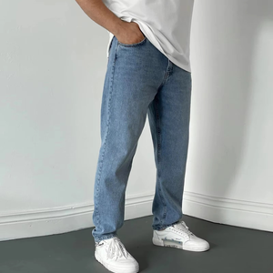 Jean en denim pour hommes européens et américains 2025 – Nouveau modèle décontracté taille mi-haute printemps-automne, coupe droite classique délavée claire - Product Image 1
