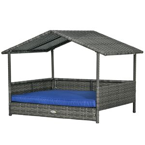 Cuccia per Cani e Gatti XL Blu Scuro in Vimini, da Interno ed Esterno, con Cuscino Rimovibile, Lounge Classico a Tinta Unita, per Razze Grandi, Arredamento per Animali Domestici - Product Image 1