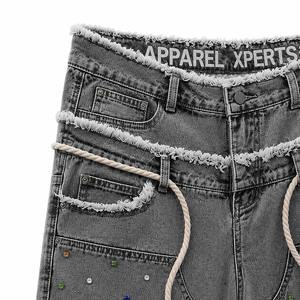 Pantalones Cortos de Mezclilla Personalizados 2026 para Hombre, Estilo Y2K, con Pedrería, Dobladillo Deshilachado, Ajuste Holgado, Moda Urbana de Verano - Product Image 5