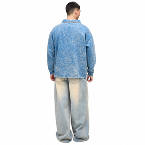 Oversized Tie-<b>Dye</b> Knitted Pullover Long Sleeve Casual Sweatshirt Turn-Down Collar <b>Blue</b> Cotton Spring Wear - Product Image 2