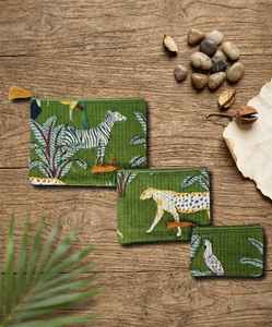 Juego de Bolsas Cosméticas Acolchadas de Algodón Kantha, Cosidas a Mano, Estampadas, Organizadores de Viaje, con Cierre de Cremallera, Impermeables - Product Image 4