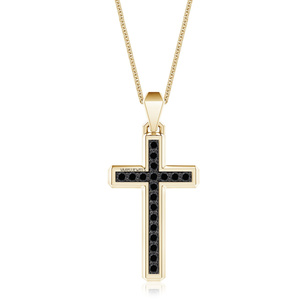 Colgante de Cruz para Hombre en Oro 10K 14K 18K y Plata 925 935 con Incrustaciones de Diamantes Negros Redondos Naturales, Joyería Religiosa - Product Image 3