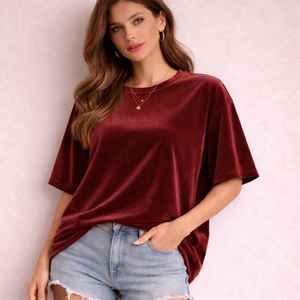 Camisetas de Terciopelo para Mujer, de Alta Calidad, Transpirables, Holgadas, con Hombros Caídos, Ecológicas, Estilo Urbano - Product Image 2