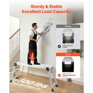 Plateforme de travail pliante robuste, hauteur réglable de 23 à 34,5 pouces, marchepied en aluminium 40 x 12, capacité de charge de 500 lb, antidérapant - Product Image 2