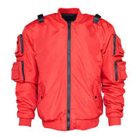 Veste tactique en toile à capuche rouge pour homme, multi-poches, streetwear fonctionnel, bomber, cyberpunk, hip hop, cargo