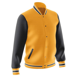 Latest Design Men's Full Sleeve Stand Varsity Jacket 100% <b>Wool</b> Anti-Bacterial <b>Yellow</b> Black Customizable Front Waterproof - Product Image 2