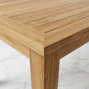 Table à manger moderne en teck, plateau en bois massif à lattes, pieds coniques rectangulaires, fournisseur de meubles d'intérieur pour cuisine et maison - Product Image 6