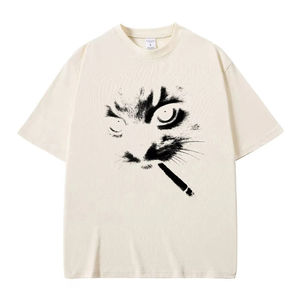 Camisetas divertidas con gráfico de gato fumando, camisetas informales de algodón vintage para hombres y mujeres, camisetas de gran tamaño para hombres, regalos para amantes de los gatos - Product Image 5