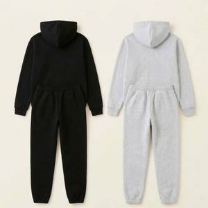 Ensemble de survêtement unisexe à capuche respirant en molleton 100 % coton, sweat-shirt et pantalon de jogging couleur unie, décontracté avec logo frontal, hiver - Product Image 2