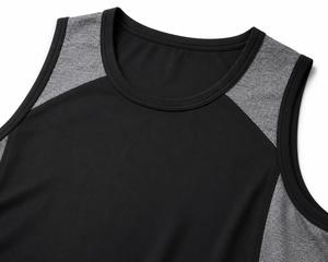 Men's <b>Black</b> and Gray Sleeveless <b>Tank</b> <b>Top</b> O-Neck Breathable Eco-Friendly Quick Dry Sporty Fit <b>Knitted</b> 100% Polyester Solid Color - Product Image 4