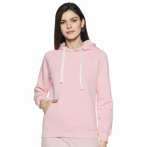 Sweatshirts d'hiver décontractés pour femmes fabriqués au Pakistan, à capuche rose, avec un design frontal en sequins et cristaux, respirants - Product Image 1