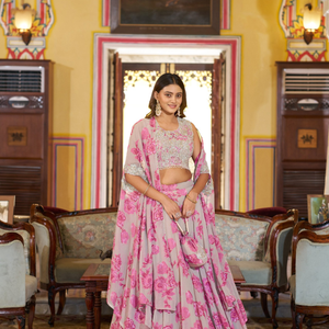 Floral Georgette Thread Embroidery Sequins Ready to Wear Lehenga With Cape Dupatta Full Stitched Wholesale Rate By Royal Exports - Product Image 2