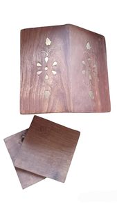 Handmade <b>Rustic</b> Wooden Coaster Set Leaf Shape Food Grade Drink Coasters with Holder Floral Cut Decor for Home Hotel Dining <b>Table</b> - Product Image 3