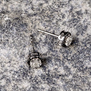 Pendientes de Oro Blanco Sólido de 18K con Diamantes Naturales Negros en Forma de Halo, Engastados en Racimo, Joyería Fina, Memoria Jewels - Product Image 6