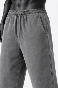 Pantalon large délavé à l'acide pour homme, taille à cordon, décontracté et doux, personnalisation en gros, fournisseur OEM, production en vrac - Product Image 6