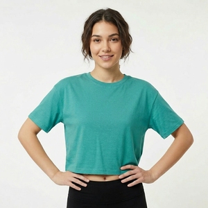 Women <b>Cropped</b> T Shirt Crew Neck Slim Fit Soft Cotton Casual Summer Streetwear T Shirt Crop <b>Top</b> Breathable Soft Tee - Product Image 1