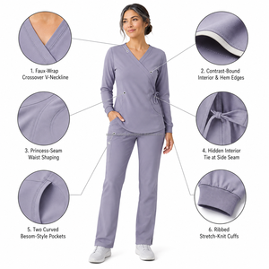 Custom Factory Direct Custom Embroidered Logo <b>Tunic</b> Style <b>Nursing</b> Uniform Set Elastic Waistband Drawstring Professionals New - Product Image 5