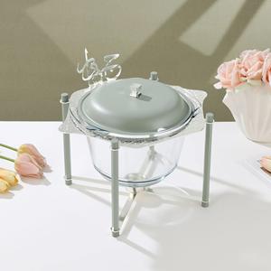 Elegante Plato de Vidrio para Servir Alimentos Estilo Árabe Real con Marco de Metal Plateado, Ideal para la Hospitalidad Durante el Ramadán - Product Image 1