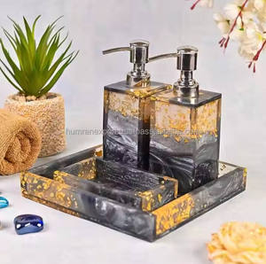 Bathroom Accessories Luxury Five-Piece Resin Eco-Friendly <b>Set</b> <b>Soap</b> Dispenser Toothbrush Holder Home Decor Tissue Box Tray - Product Image 3