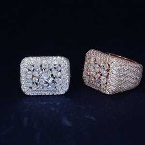 925 silver VVS1 Moissanite Diamond <b>Cocktail</b> <b>Ring</b> 18K <b>Gold</b> plated Pave Setting Geometric Design Unisex Moissanite Jewelry <b>ring</b> - Product Image 5