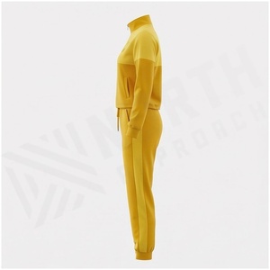 <b>Women</b> Yellow Tracksuit Set Full <b>Zip</b> Jacket With Logo Side Pockets Jogger Pants Casual Autumn Wear 100% Polyester Midweight - Product Image 3