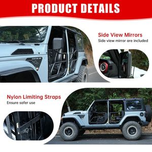 Puertas Tubulares con Espejo Retrovisor Lateral, Juego de 4 Piezas para Jeep Wrangler JL JLU Gladiator JT 4 Puertas (Incluye 4XE) 2018-2024, para Otros Modelos - Product Image 6