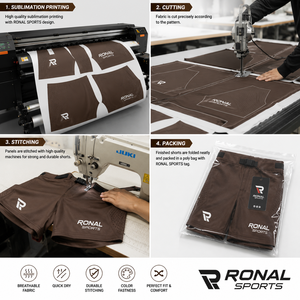 กางเกงขาสั้นผู้ชาย RONAL SPORTS สีน้ำตาล แห้งเร็ว ทรงปกติ พิมพ์ลายโลโก้ด้วยความร้อน ด้านขวาของขา ความยาวขาสั้น ผลิตจากโพลีเอสเตอร์ - Product Image 5