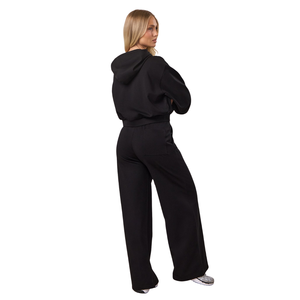 Womens Solid Winter Printed Full Zip Hoodie <b>Wide</b> <b>Leg</b> <b>Pants</b> Set Regular Fit Casual <b>Lounge</b> Wear Eco-Friendly Athleisure Activewear - Product Image 2