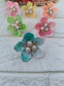 Nouvelle bague florale avec perles - Bijoux d'été colorés - Bague ajustable motif fleur - Accessoire féminin fleur pastel - Product Image 4