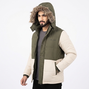 Wholesale Custom Men's Corduroy Padded <b>Coat</b> Faux Fur <b>Lined</b> Two Tone Winter Parka Wind Resistant Streetwear - Product Image 3
