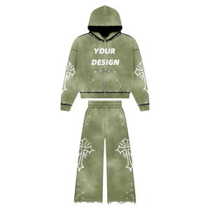 Conjunto de Sudadera y Pantalones de Felpa de Algodón Liso Estilo Urbano Personalizado con Sudadera con Capucha de Pedrería y Pantalones Acampanados de Doble Cintura, Holgado y Oversize, Moda de Invierno - Product Image 2