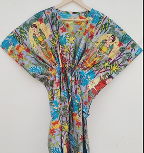 Vestido Kaftan Maxi con Cuello en V, Manga Corta, Corte Holgado, Cintura Ajustable, Tela de Algodón Transpirable, Vestido Casual de Verano - Product Image 2